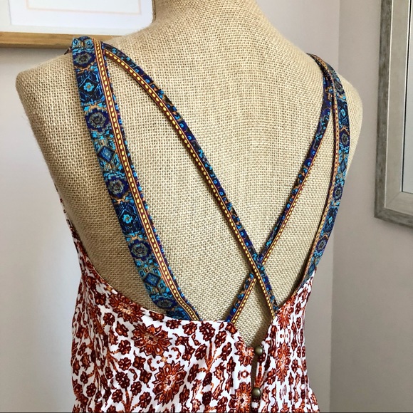 Surplice Boho Floral Criss Cross Back Romper - Picture 4 of 16